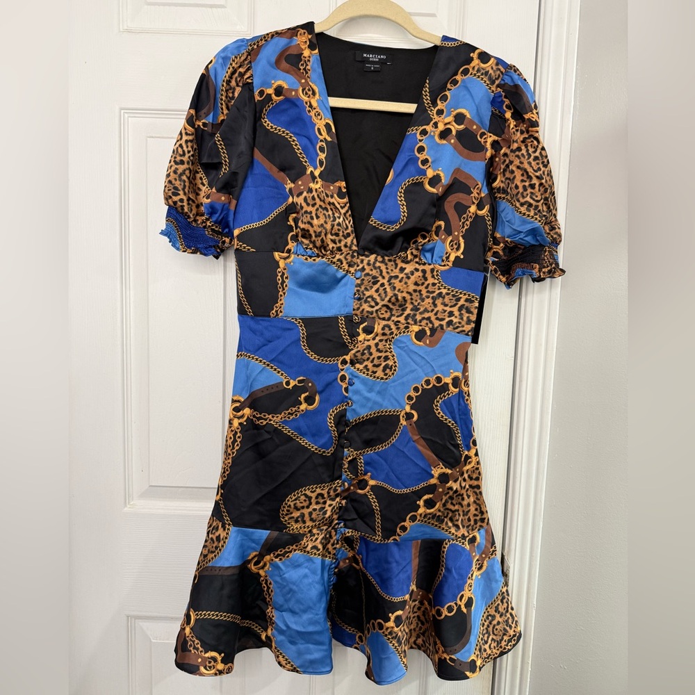 Marciano Blue and Black Chain Print Mini Dress
